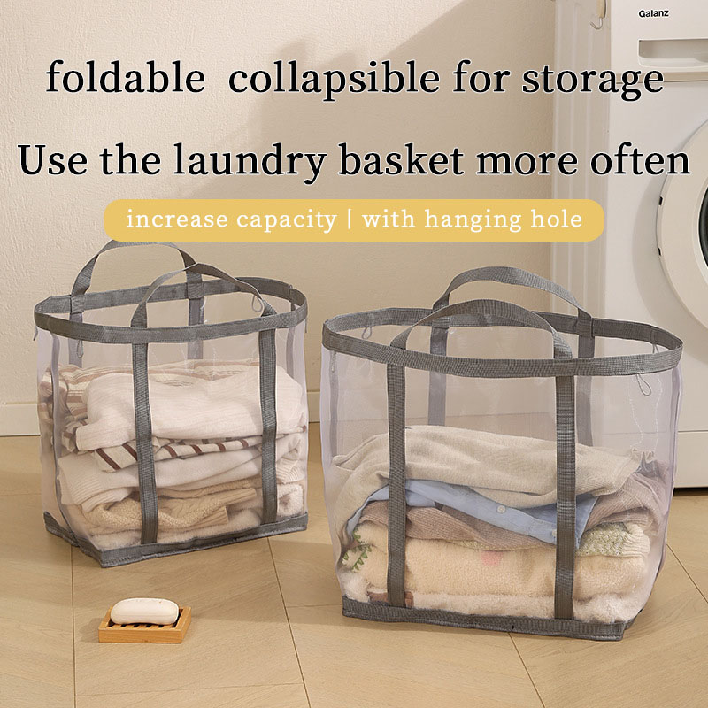 Laundry - Wäschekorb aus Netzstoff, Nylon, mit Griff,