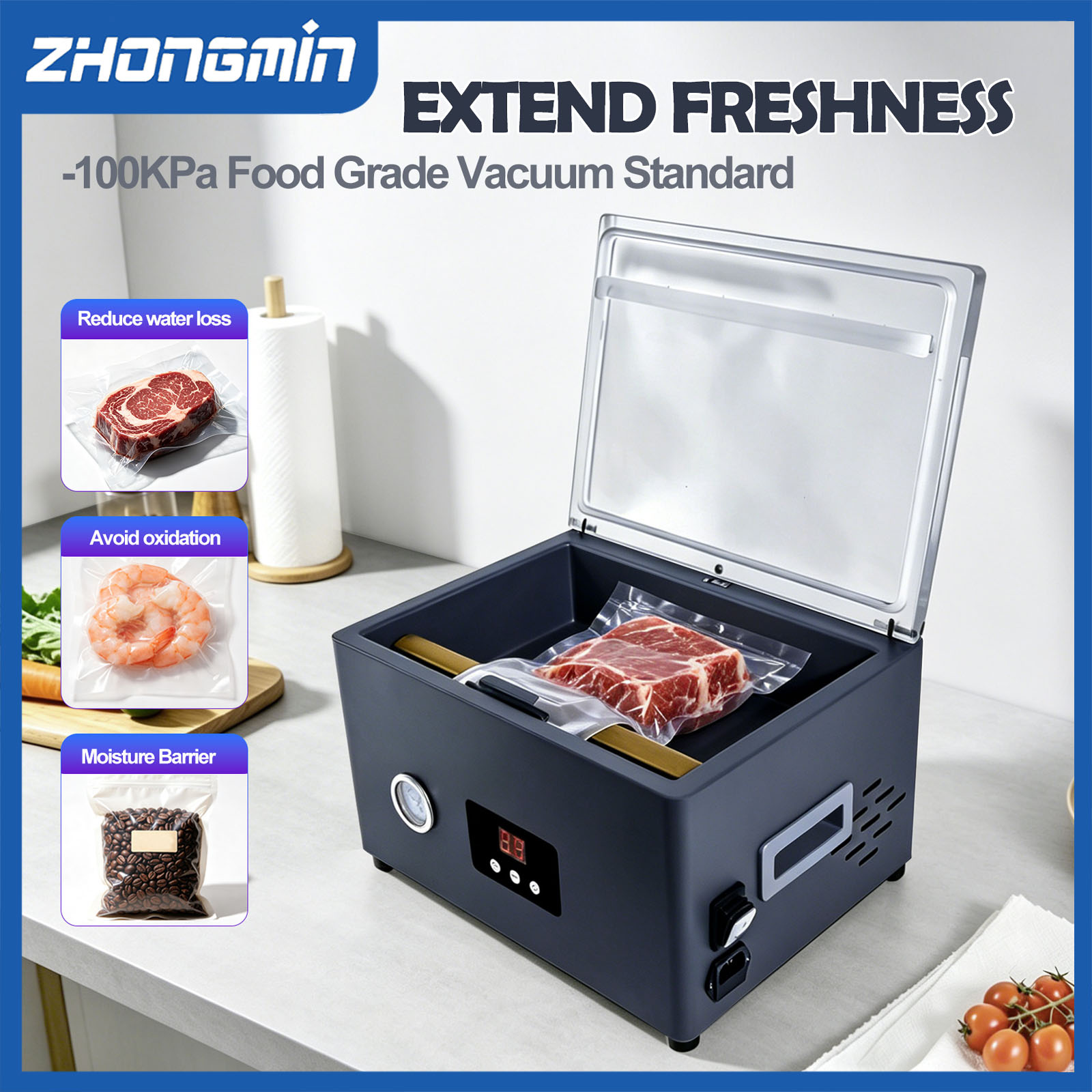 Food Vacuum Sealer Machine - ZM-CVS300 Lebensmittel-Vakuumiergerät Elektrische Automatische Vakuumverpackungsmaschine zur