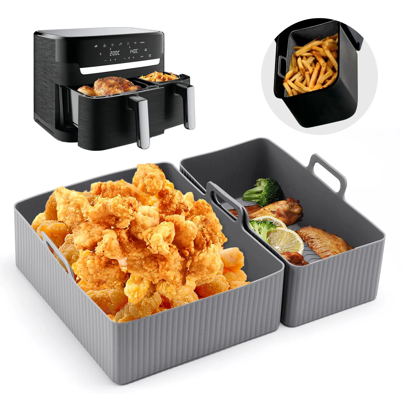 Air Fryer Silicone Pot Liner - 2-teiliges Set Silikon-Heißluftfritteuse-Matten, Heißluftfritteuse-Backform, wiederverwendbare Ofenbackmatte,